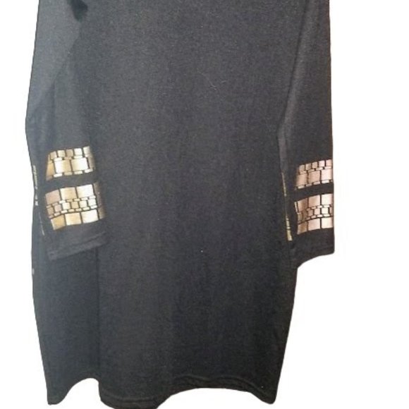 Black Midi Dress with Gold Decorative Design | Size XL | Stretch Fabric - Picture 9 of 15